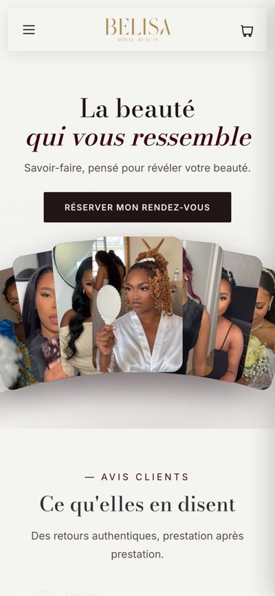 Belisa Royal Beauty : Accueil, version mobile