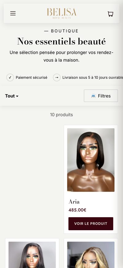 Belisa Royal Beauty : Boutique, version mobile
