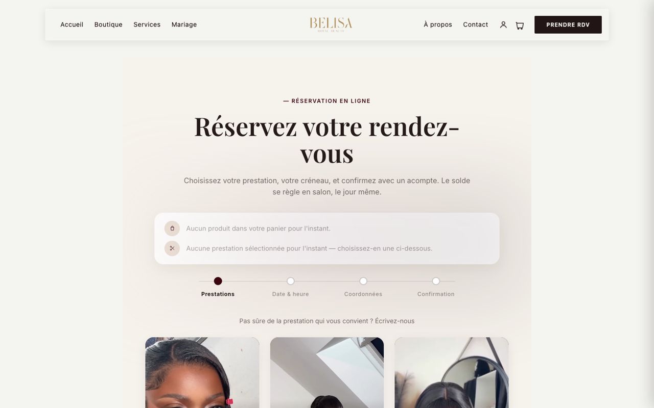 Belisa Royal Beauty : Réservation, version ordinateur