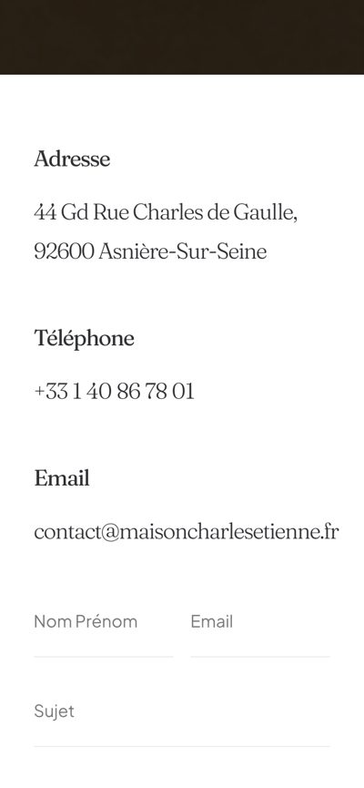Maison Charles Étienne : Contact, version mobile