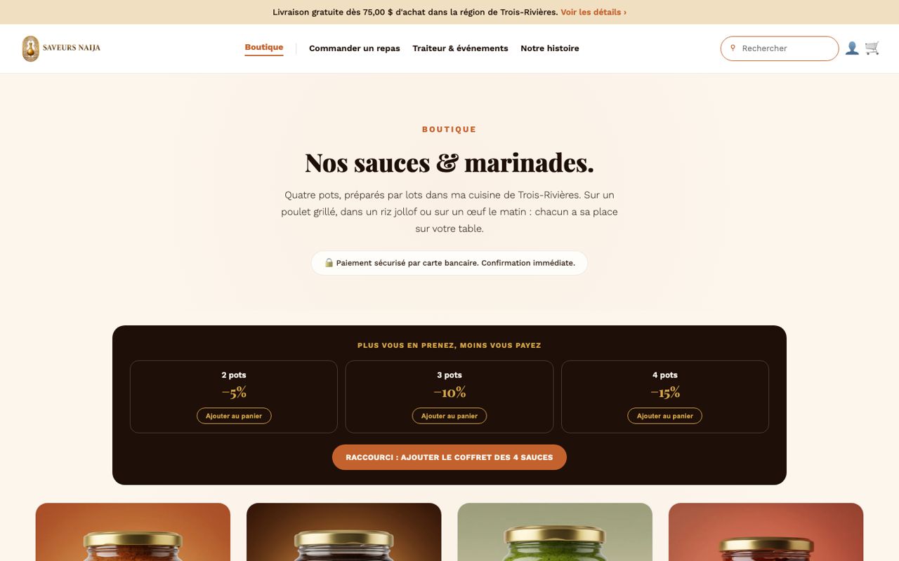 Saveurs Naija : Boutique, version ordinateur