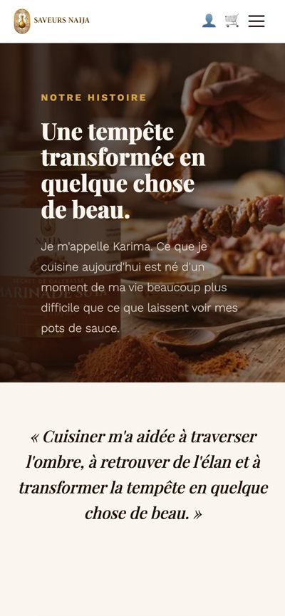 Saveurs Naija : Notre histoire, version mobile