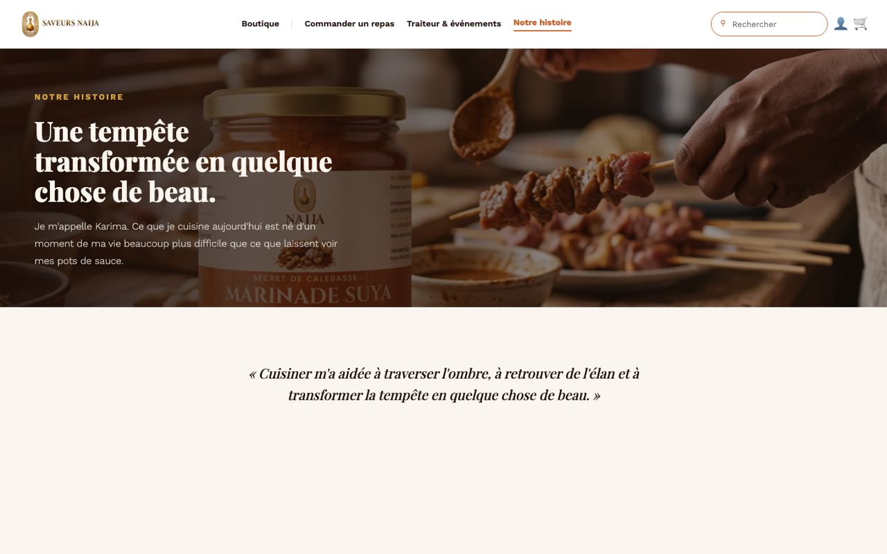 Saveurs Naija : Notre histoire, version ordinateur