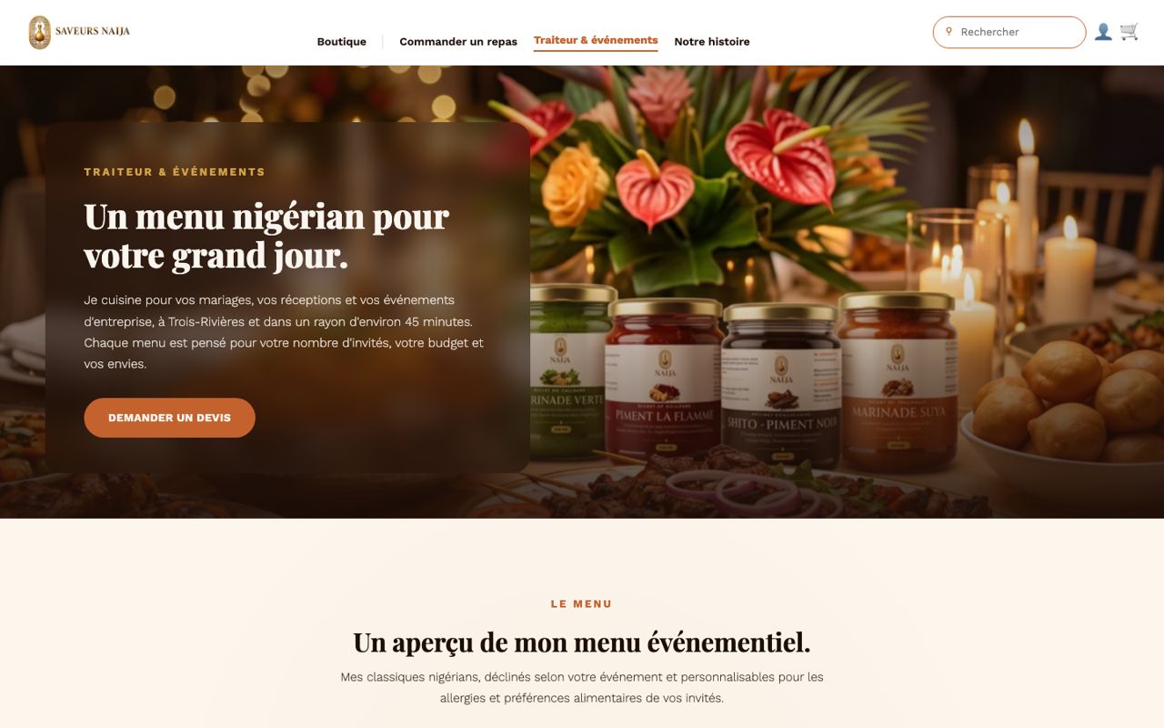 Saveurs Naija : Traiteur, version ordinateur