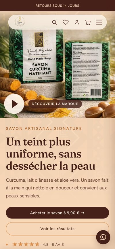 Zayin Beauty : Accueil, version mobile