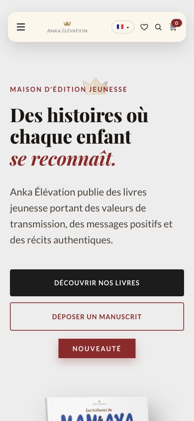 Anka Élévation : Accueil, version mobile