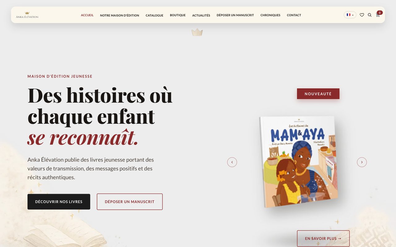 Anka Élévation : Accueil, version ordinateur