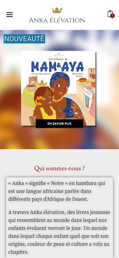 Anka Élévation : Accueil, ancien site, version mobile