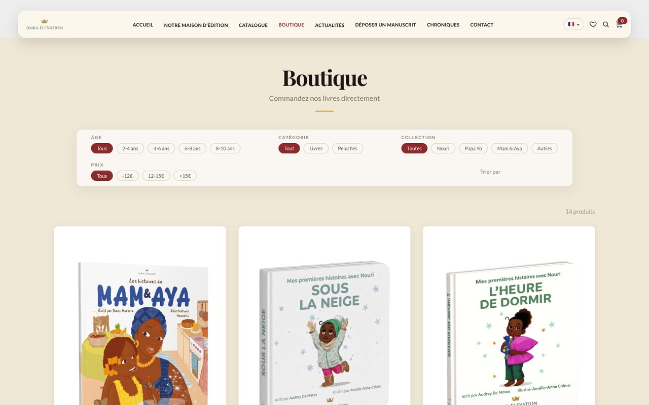 Anka Élévation : Boutique, version ordinateur