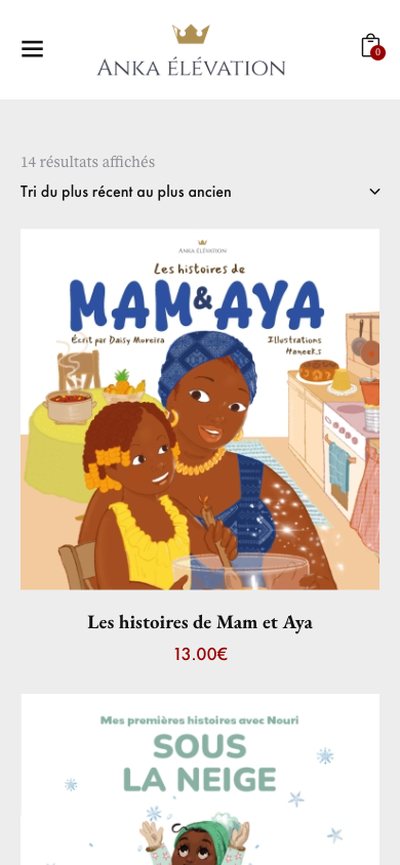 Anka Élévation : Boutique, ancien site, version mobile