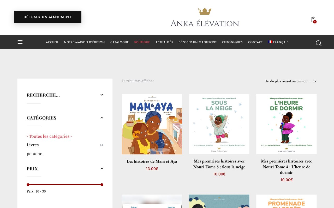 Anka Élévation : Boutique, ancien site, version ordinateur