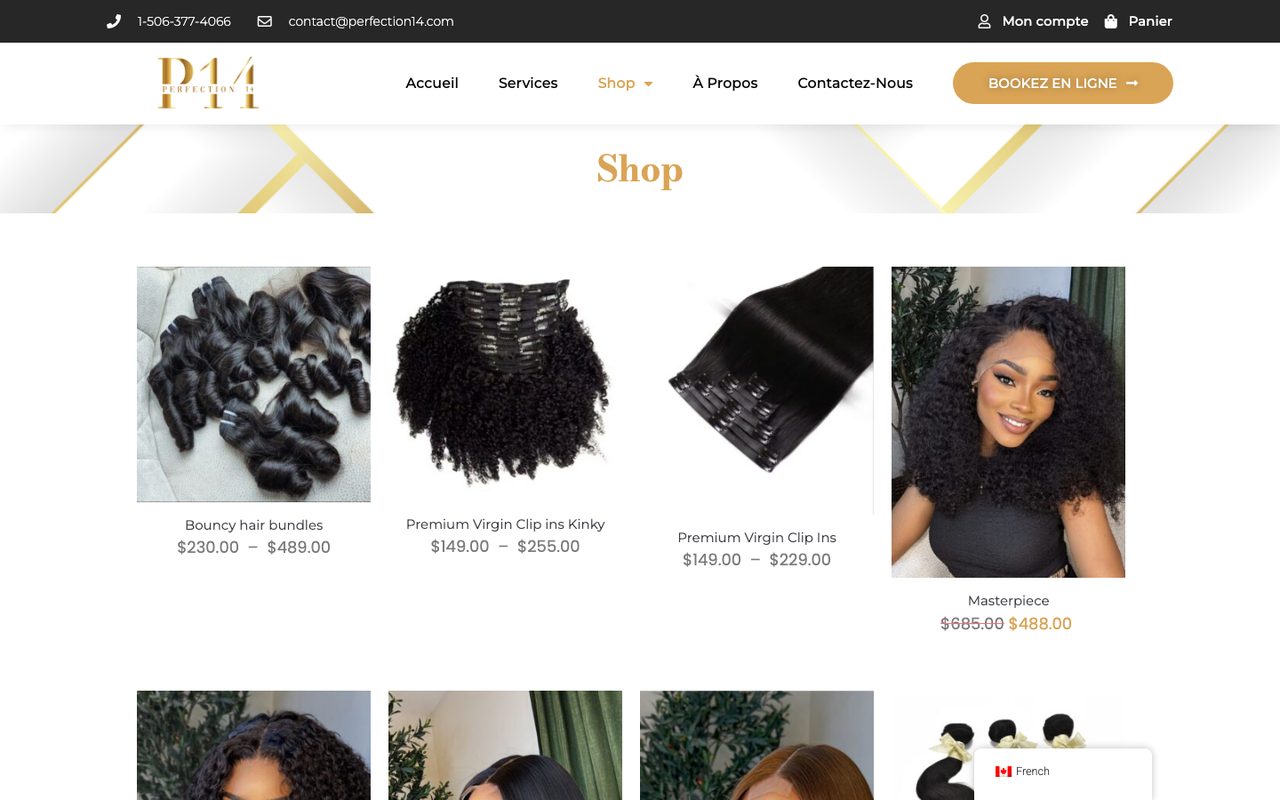 Perfection 14 : Boutique, ancien site, version ordinateur